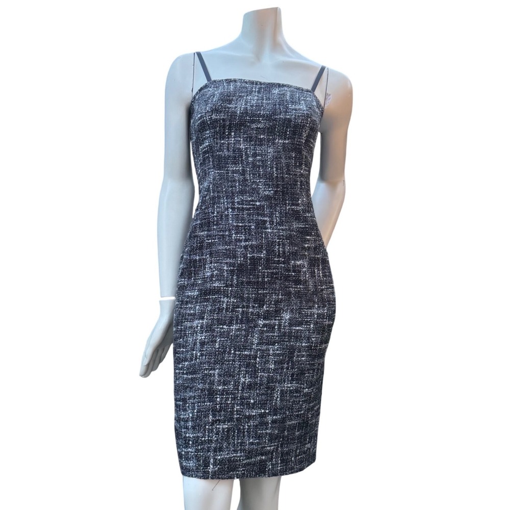 Vintage Citrine Tweed Sheath Dress Metallic Boucle Grey Black Old Money Preppy 4